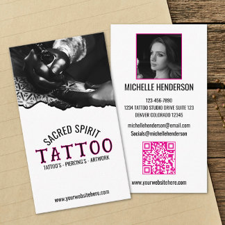Svart & Vit Modern 2 Foto QR-kod Tattooist Visitkort