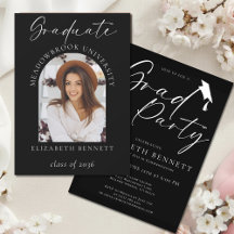 Svart Vit Modern Båge Foto Examen Fest