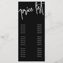 Svart vit Modern Calligraphy Pris List Salon Meny