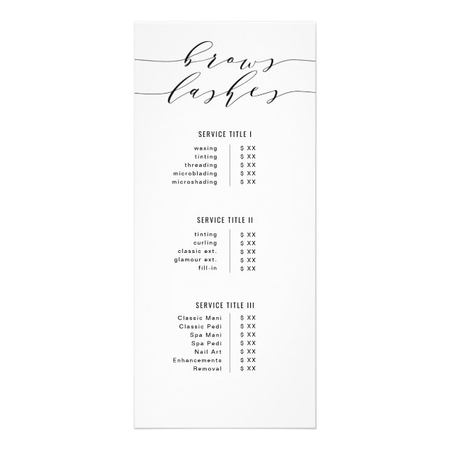Svart & Vit Modern kalligrafi Brows & Lashes Reklamkort (Framsidan)