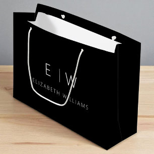 Svart Vit Modern Minimalist Monogram Namn