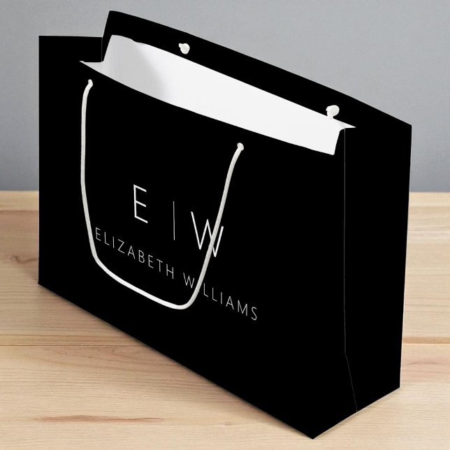 Svart Vit Modern Minimalist Monogram Namn (Skapare uppladdad)