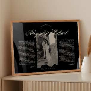 Svart & Vit Modern Skrift Bröllopslöften med Foto Poster