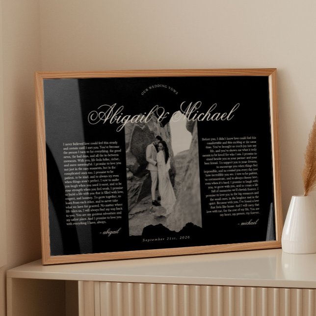 Svart & Vit Modern Skrift Bröllopslöften med Foto Poster (Skapare uppladdad)