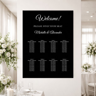 Svart vit modern skript bröllops sittplatskarta poster