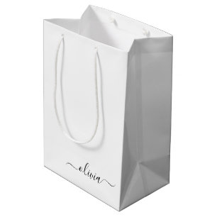 Svart Vit Modern Skript Flickaktig Monogram Namn