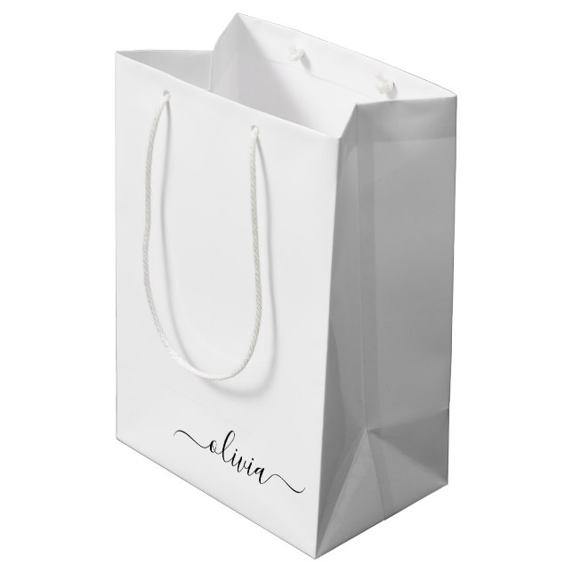 Svart Vit Modern Skript Flickaktig Monogram Namn (Baksidan Vinklad)