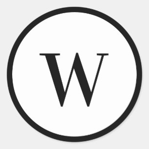Svart & Vit Modern Stilfull Monogram Initial Runt Klistermärke
