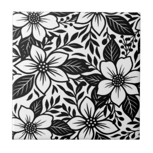 Svart & Vit Moderne Blommig Blomning  Kakelplatta