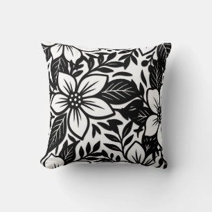 Svart & Vit Moderne Blommig Blomning Kudde