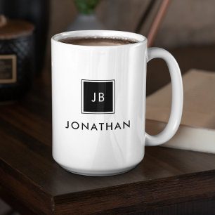 Svart & Vit Modernt Monogram Initialer Namn Kaffemugg