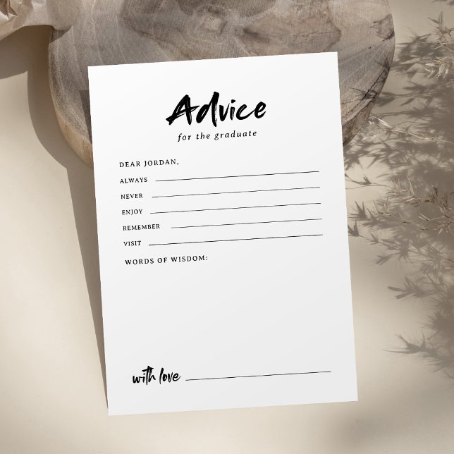 Svart & Vit Modernt Skript Foto Examen Rådkort (Black & White Modern Script Photo Graduation Advice Card)