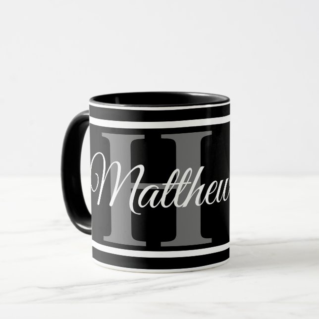 Svart vit Monogram fet Elegant-klass Mugg (Framsida vänster)