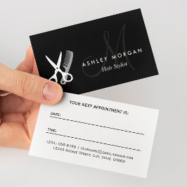 Svart Vit Monogram Hårstylist Utnämningskort Tidsbeställning Kort