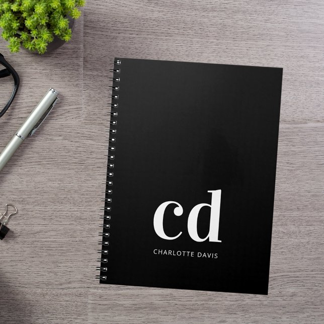 Svart vit monogram initialer minimalistisk modern anteckningsbok (Skapare uppladdad)