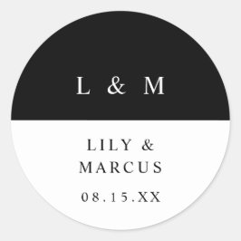 Svart & Vit Monogram Minimalistisk Bröllagspresent Runt Klistermärke