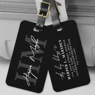 Svart Vit Monogram Namn Bagagebricka
