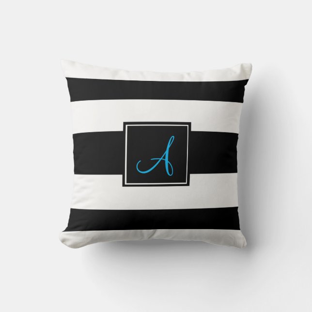Svart & Vit Monogram Randig Kudde (Framsida)