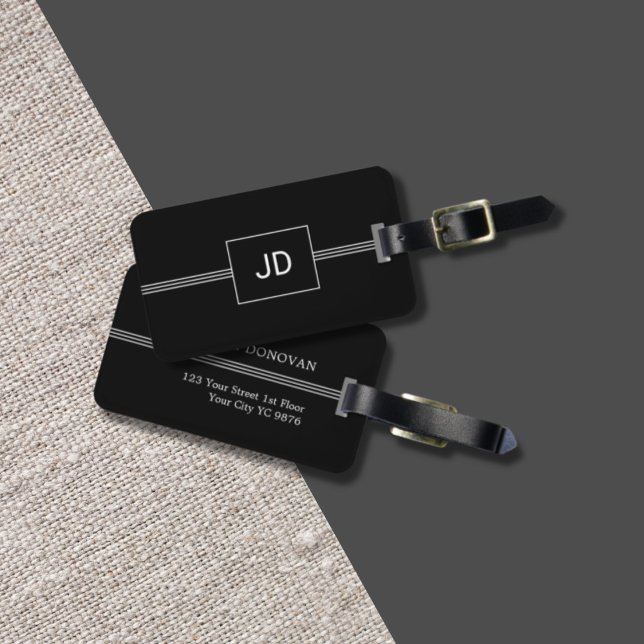 Svart vit monogram- resagagg med enkel Elegant Bagagebricka (Skapare uppladdad)