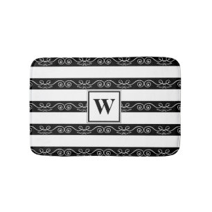 Svart, vit monogram, strimlad design badrumsmatta