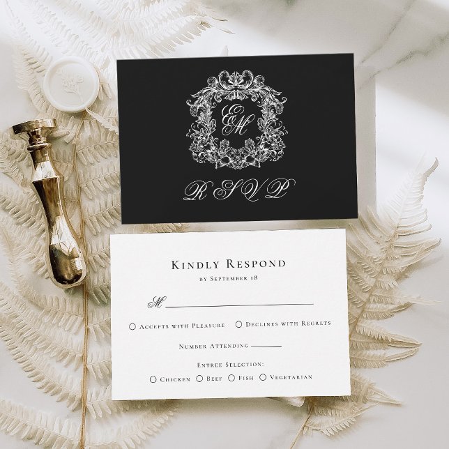 Svart Vit Monogram Topp Elegant Bröllop OSA Kort (Skapare uppladdad)
