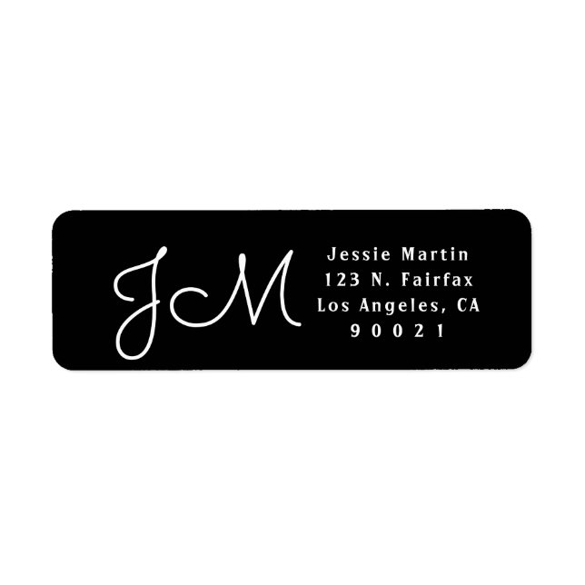 Svart & Vit Monogrammärkt Returadress Etikett (Framsidan)