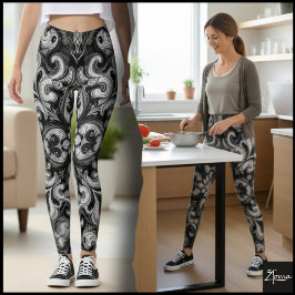 Svart-vit monokromt ornamentalt filigranmandala leggings