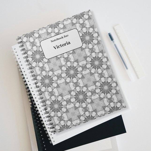 Svart&vit Mönster Anteckningsbok (Black&White Pattern Personal Name Notebook)