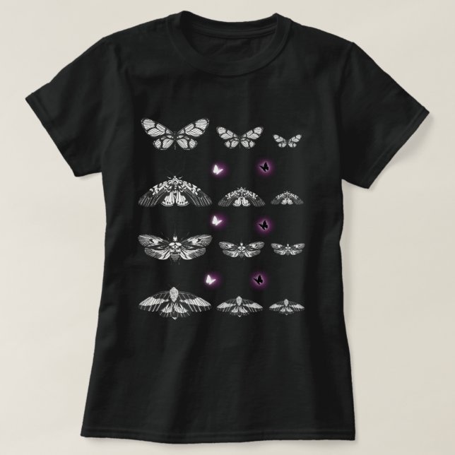 Svart-vit Moth, Fjärilskonst T Shirt (Design framsida)