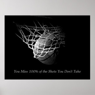 Svart & Vit Motiverande Citat Basketboll Poster