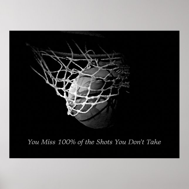 Svart & Vit Motiverande Citat Basketboll Poster (Framsidan)