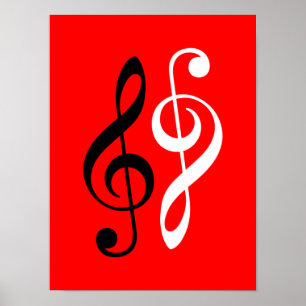 Svart vit musik treble clee poster