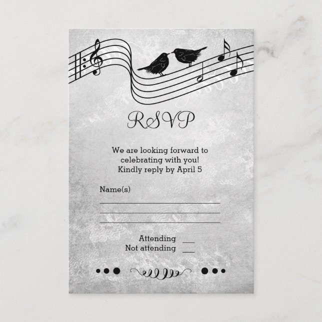 Svart-vit musikbröllop RSVP-kort OSA Kort (Framsida)