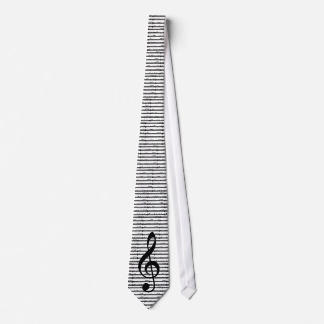 Svart, vit musiksedel treble necktie slips (Framsida)