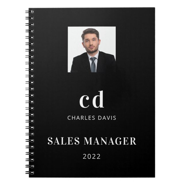 Svart vit namn initialer foto affär anteckningsbok (Framsidan)