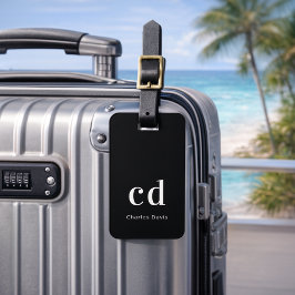 Svart vit namn initialer-minimalist, modern bagagebricka