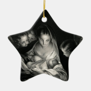 Svart vit NativitybabyJesus för jungfrulig Mary Julgransprydnad Keramik