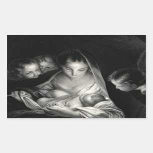 Svart vit NativitybabyJesus för jungfrulig Mary Rektangulärt Klistermärke