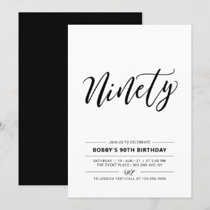 Svart & Vit Ninety Minimal 90-årsfest Inbjudningar