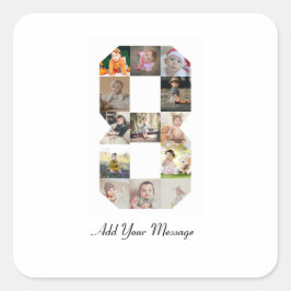 Svart-vit nummer 8 fotokollage fyrkantigt klistermärke