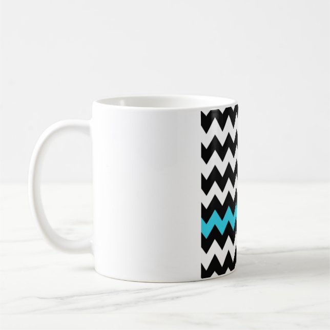 Svart, vit och akva-chevron – Ljus accent-zickzack Kaffemugg (Vänster)
