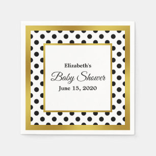 Svart vit- och Fauxguldbaby shower Pappersservett