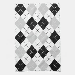 Svart vit och grå färg Argyle Kökshandduk