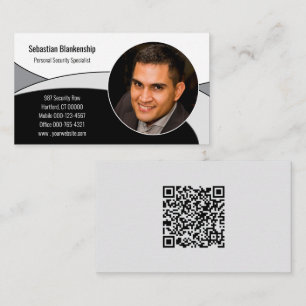 Svart, vit och Grått-Abstrakt med QR-kod och foto Visitkort