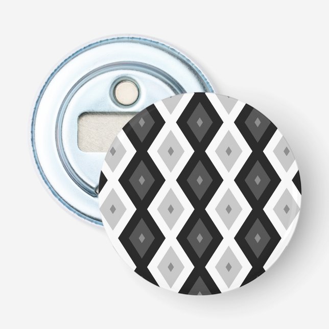 Svart, vit och grått diamant mönster flasköppnare (Framsidan)