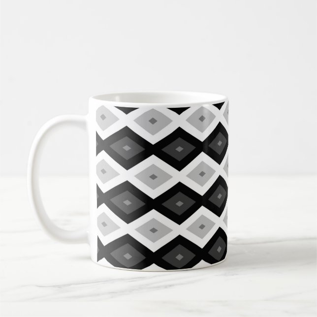 Svart, vit och grått diamant mönster kaffemugg (Vänster)