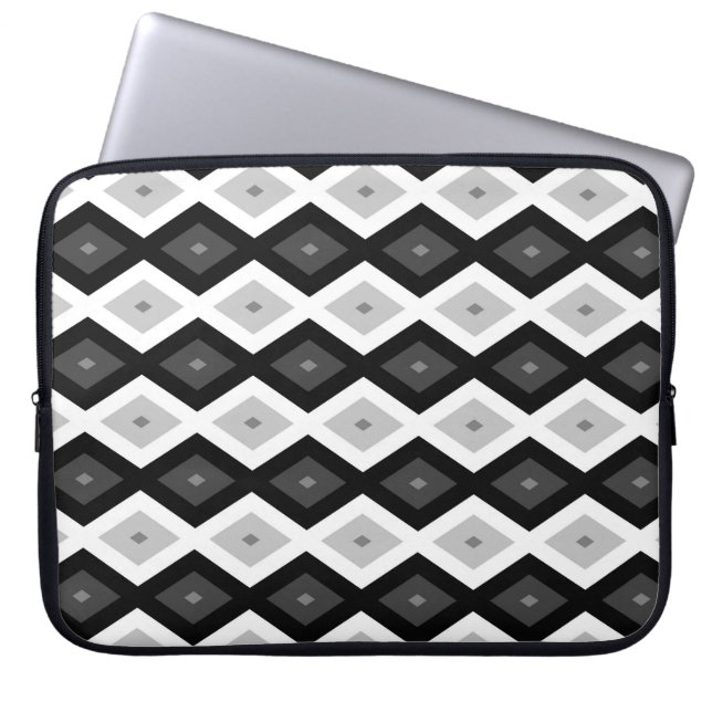 Svart, vit och grått diamant mönster laptop fodral (Framsidan)
