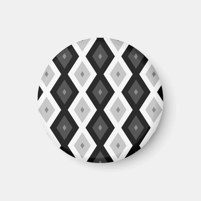 Svart, vit och grått diamant mönster magnet (Framsidan)