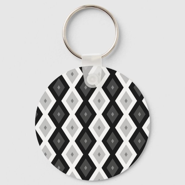 Svart, vit och grått diamant mönster nyckelring (Framsida)