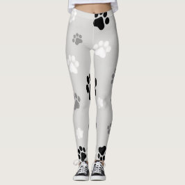 Svart, vit och Grått Hund Tass-tryckta skinn Leggings